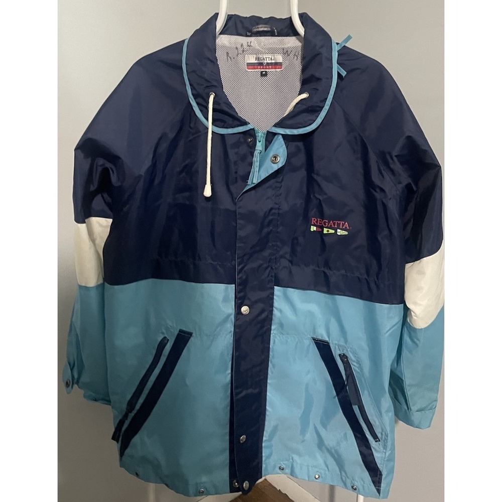 Vintage 90s Colorblock Sailing Jacket Aqua Navy Windbreaker Size Medium